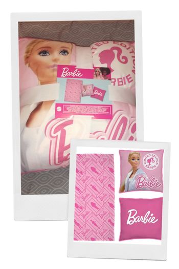 Ensemble plaid et coussin Barbie mattel