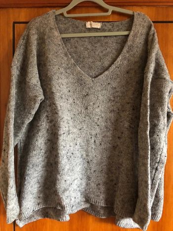 Pull gris chiné col v April Vintage