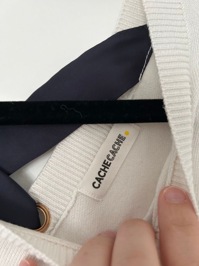 Pull léger maille fine manches longues marinière noeud dans le dos Cache Cache M - photo numéro 4