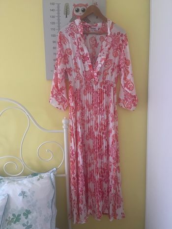 Robe longue  plissée rose/blanche/fuchsia