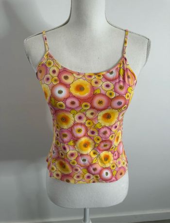 Débardeur à fleurs psychédélique jaune et rose Y2K T40 L