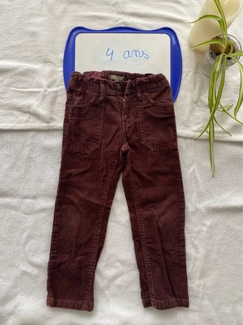 Pantalon en velour chaud, couleur bordeaux, ajustable a la taille - 4 ans - In extenso - TBE