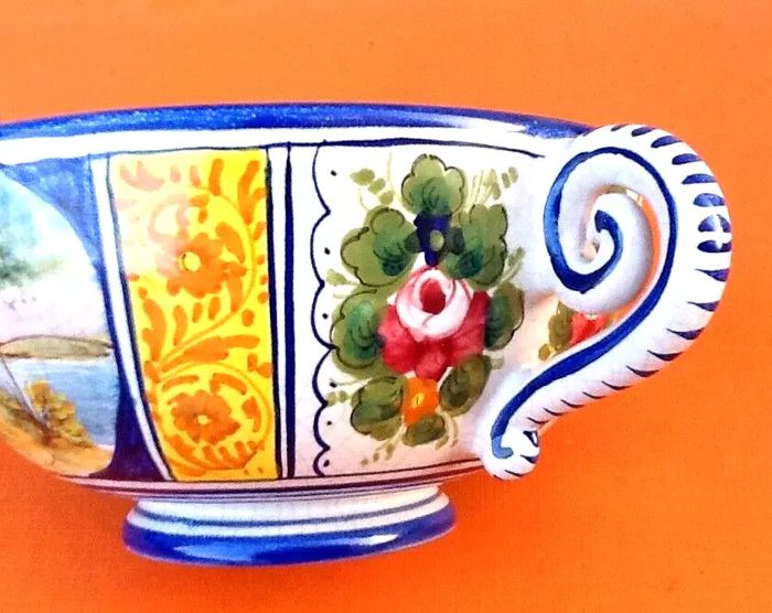 Ecuelle à bouillon sur piédouche Céramique polychrome Italienne - photo numéro 7