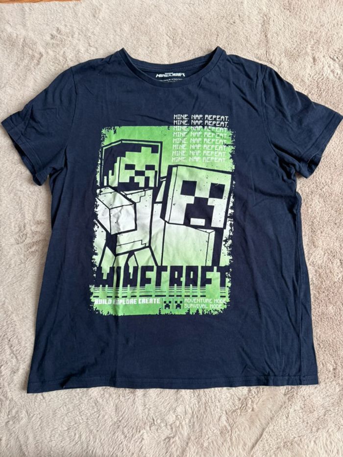 T-shirt Minecraft manches courtes marine 13 ans