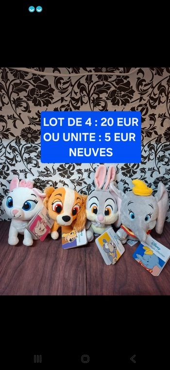Lot de 4 peluches Disney neuves possibilité  à l’unité