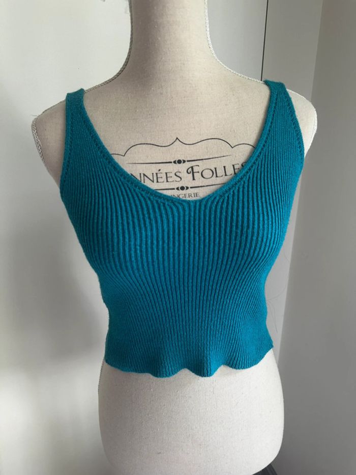 Top côtelé turquoise – 100 % coton – Fabriqué en Italie – Taille S  🩵