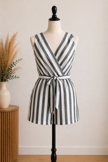 Combishort à rayure avec poches et  ceinture 🌸