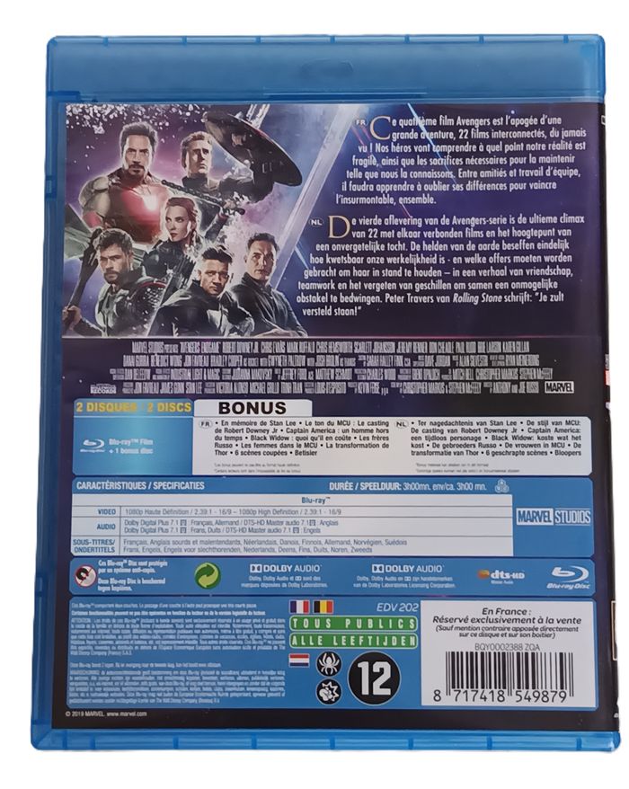 Avengers : Endgame (2019, Marvel) Blu-Ray + Blu-Ray Bonus - photo numéro 2