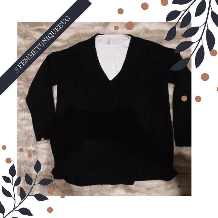 Pull femme col V noir taille unique- rétro&icone