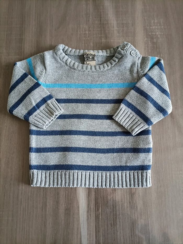 Ensemble Pull rayé/ pantalon droit doublé TAO 3 mois - photo numéro 2