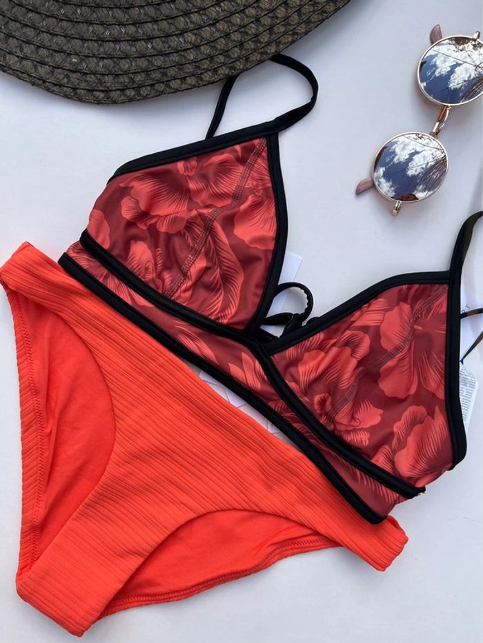 Haut de maillot de bain motif fleurs orange - photo numéro 9