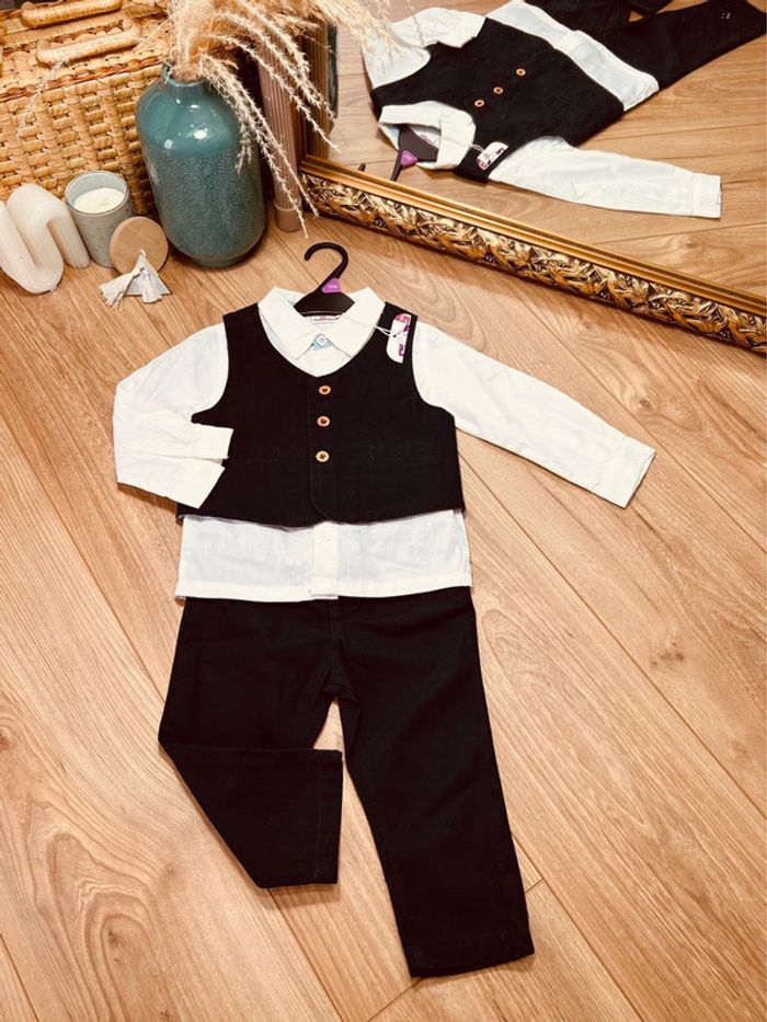 Taille 18 mois tenue de fête 3 pièces NEUF garçon Pommette bleu marine et blanc * chic * 💙