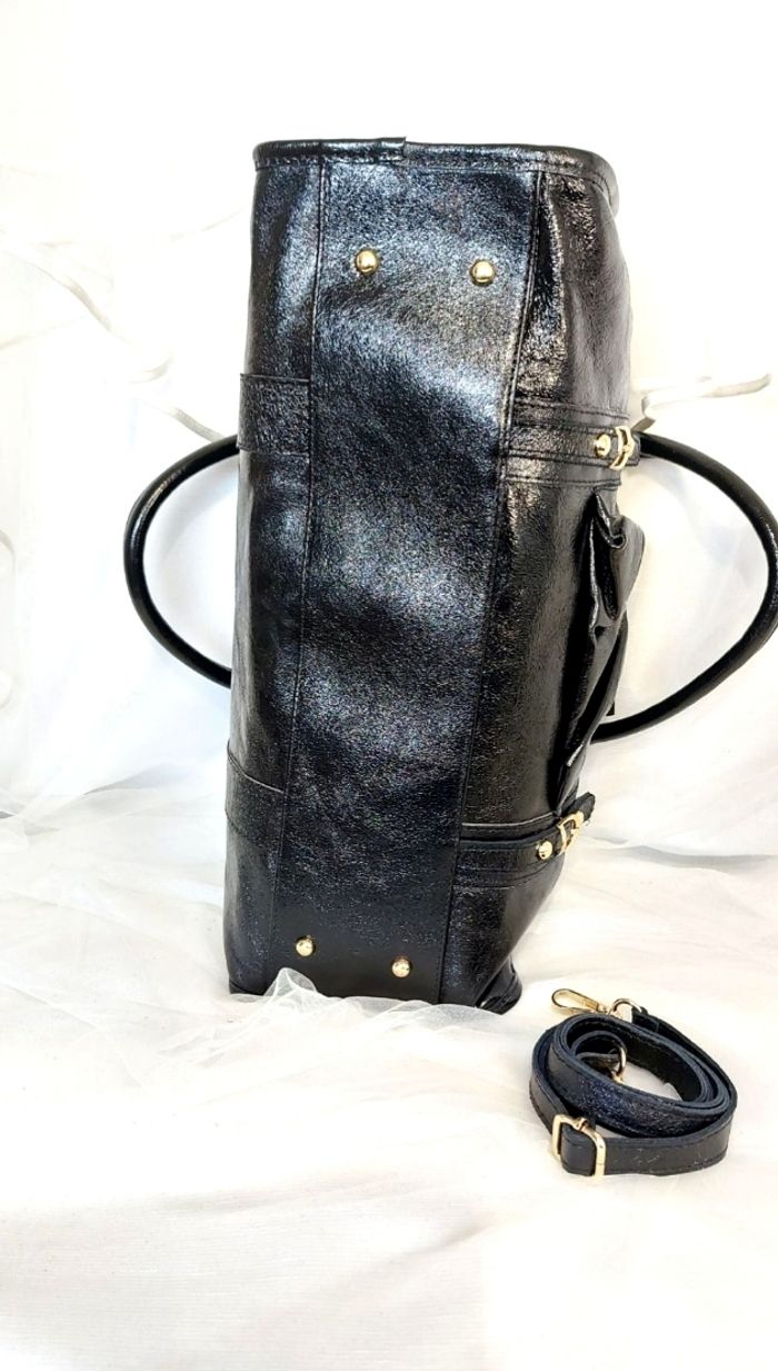 Sac cabas cuir irisé noir maxi format - photo numéro 8