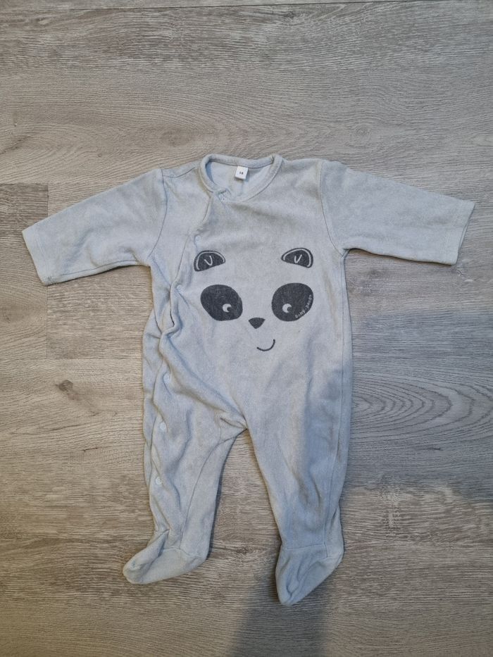 Pyjama Dors-Bien Bébé Velours Gris à Pieds 6 Mois Motif Panda Tres Bonne Etat