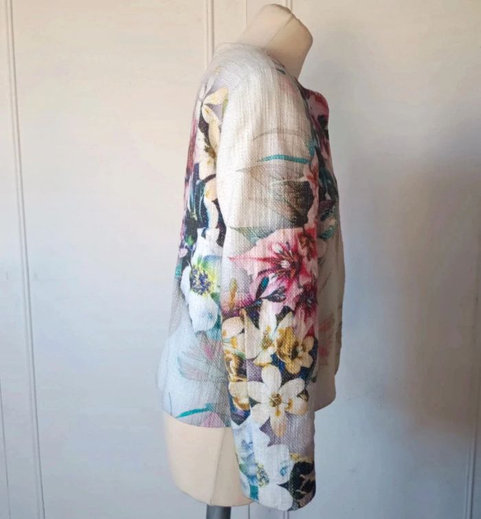 💓 veste en tweed de créateur florale multicolore pièce unique t s M chic made in France luxe - photo numéro 3