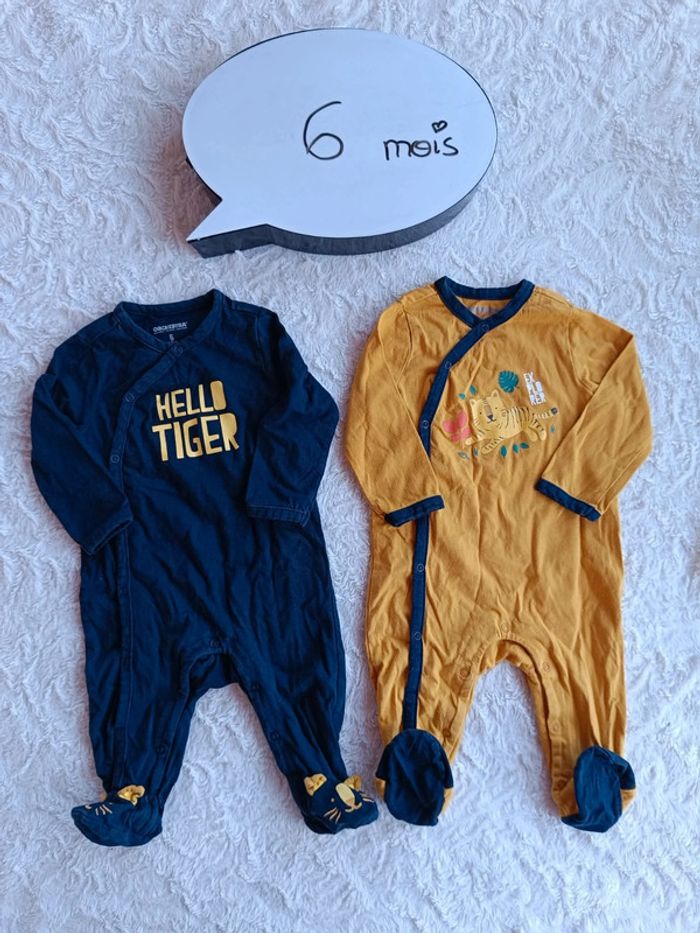Lot de 2 pyjamas léger été Garçon 6 mois Tigre hello Tiger explorer Orchestra 100% coton