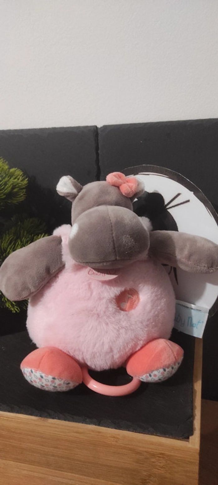 Doudou Hippopotame Musical Boule Rose Zoé baby nat bazile bn0528 Boîte À Musique