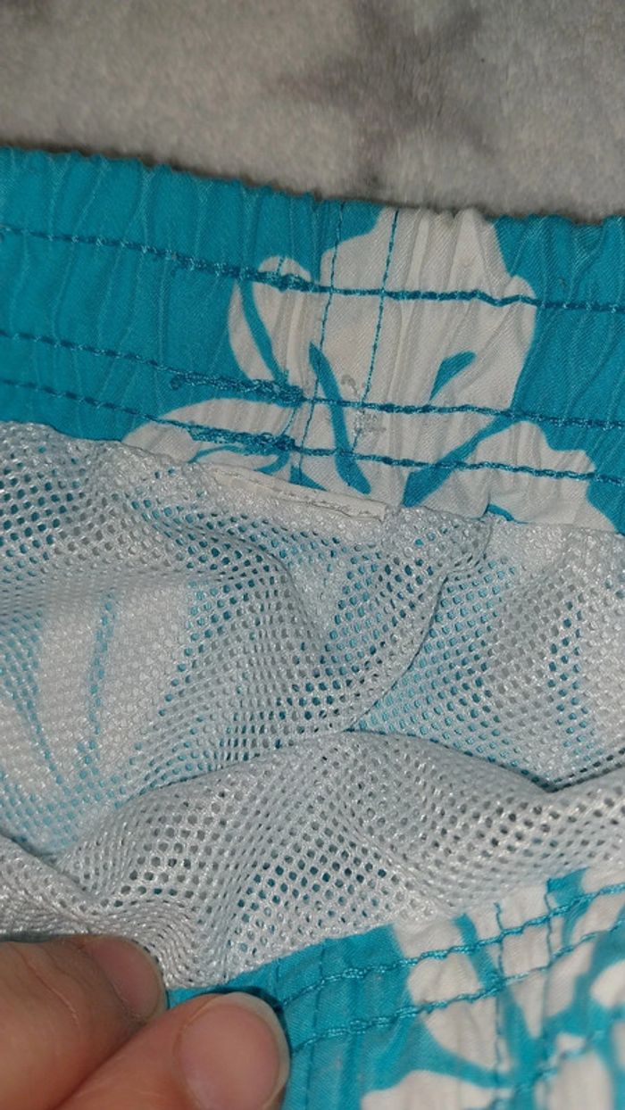 Short de bain bleu turquoise imprimé fleurs état neuf Taille 12 mois - photo numéro 8