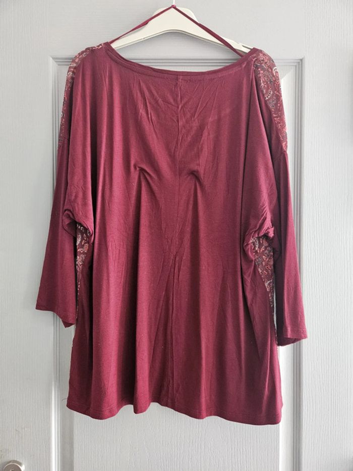 Blouse manches 3/4 femme - Taille 5 (44 / XXL) - Bréal - Bordeaux sérigraphie avec strass - photo numéro 3