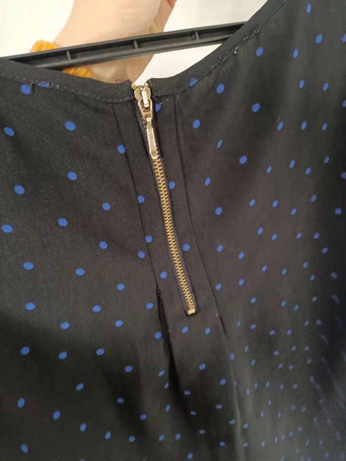 Top noir à pois bleus Zara Basic – Taille S - photo numéro 3