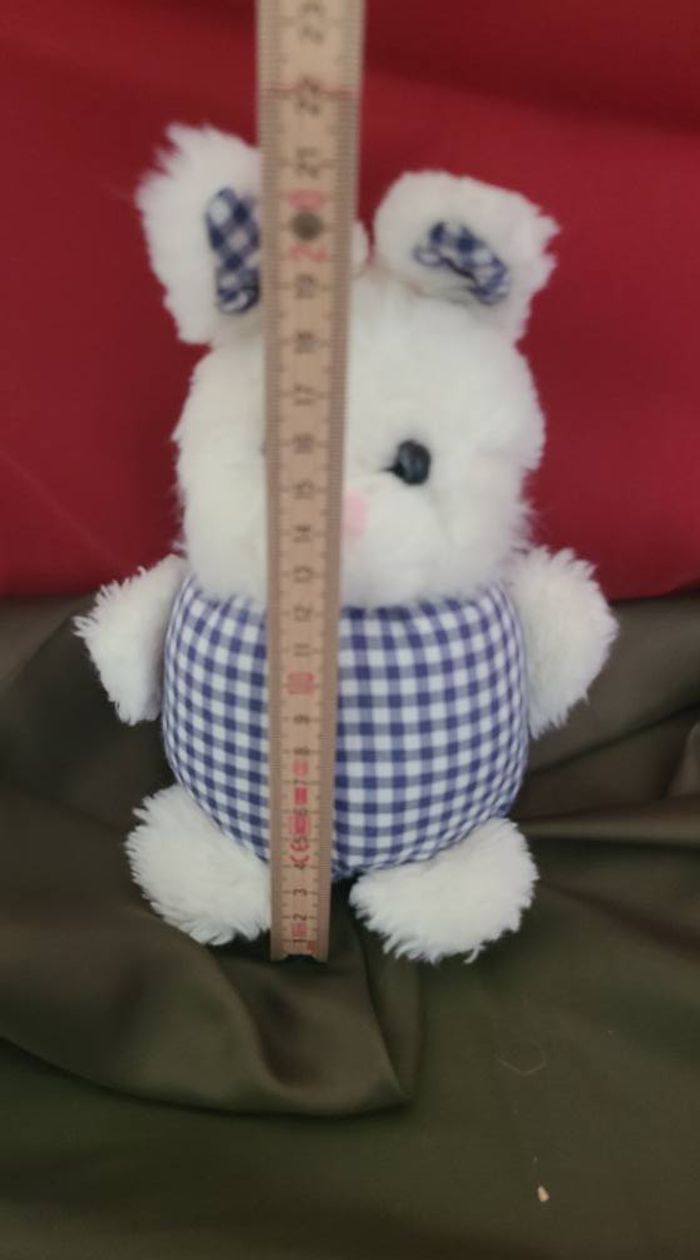 doudou vintage musical lapin boule vichy bleu creation blanchet - photo numéro 4