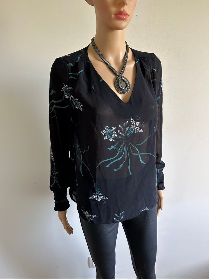 Blouse noire et imprimée à manches longues LPB Woman taille S TBE - photo numéro 2