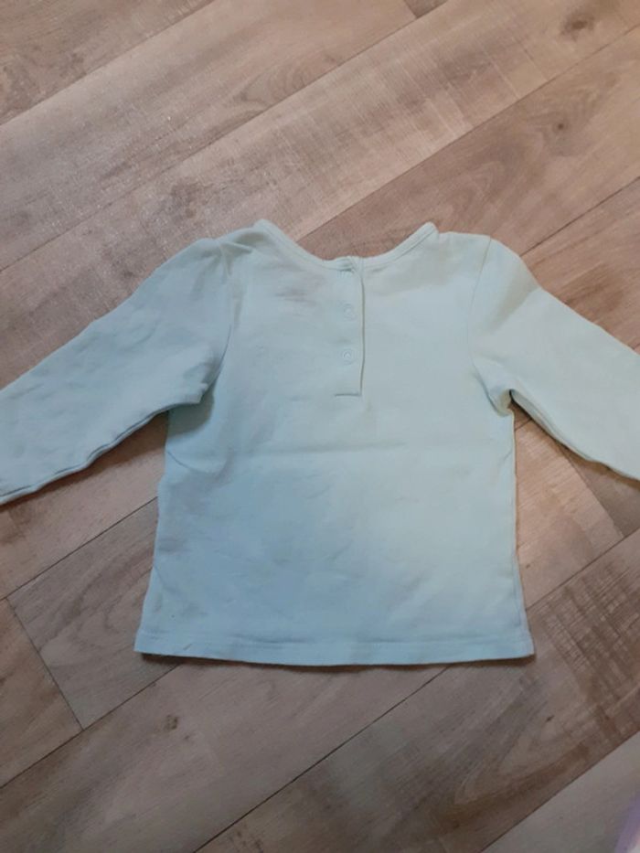T-shirt fille manches longues turquoise papillon 12 mois neuf - photo numéro 5