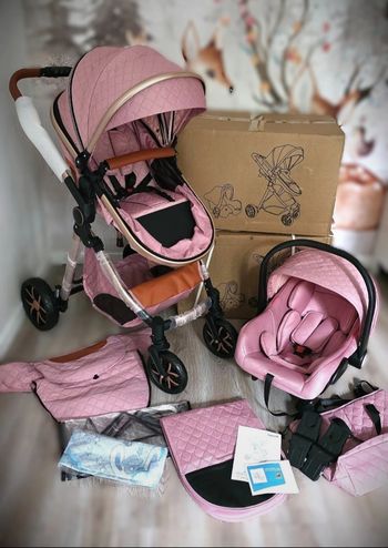 Poussette Trio Évolutive Rose -Complète et Polyvalente 🌸