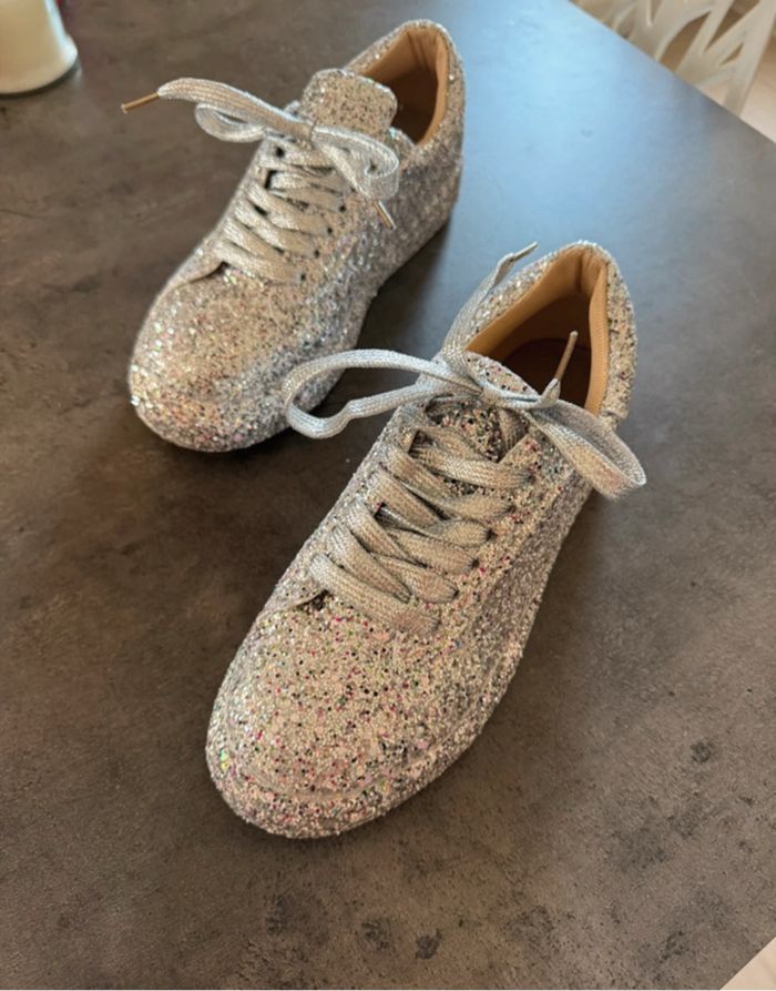 Baskets femme argenté à paillettes brillante taille 36 sneakers argent pailletée - photo numéro 8