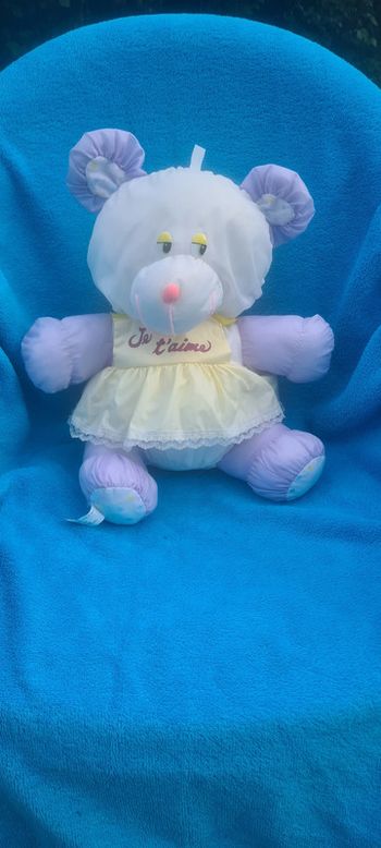 doudou Ours en toile parachute " Je T'Aime" vintage