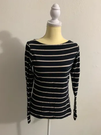 Haut rayé H&M – Noir & Beige – Taille M