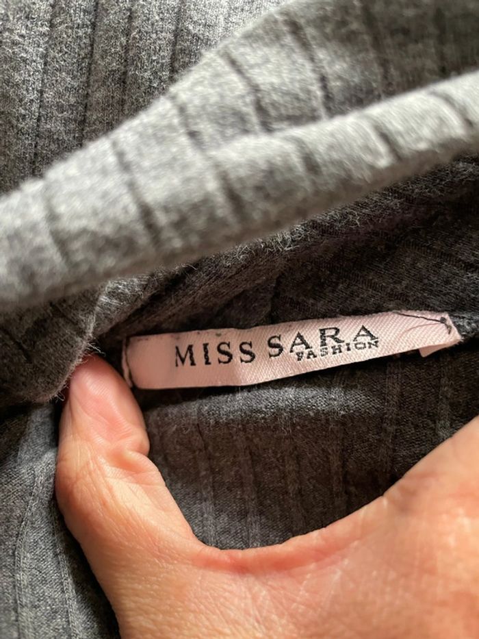 T-shirt à manches longues col montant gris a cotes miss sara taille 36 - photo numéro 6
