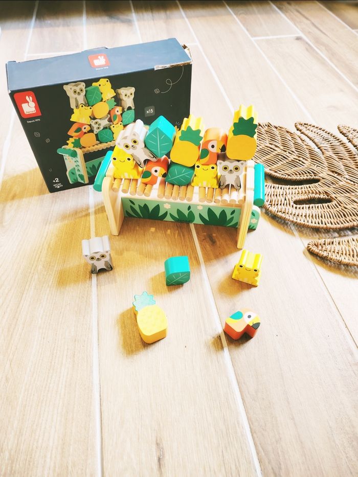 🦜Jeu d'équilibre Tropical Tropik pont suspendu animaux en bois marque Janod