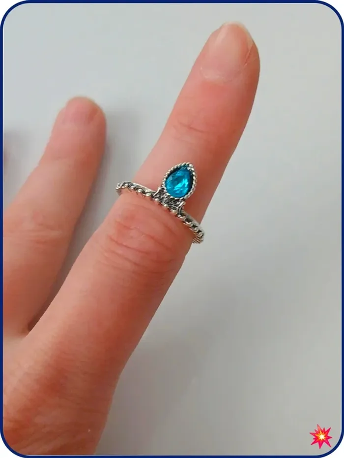 Bague couronne et strass bleu en acier inoxydable - photo numéro 2