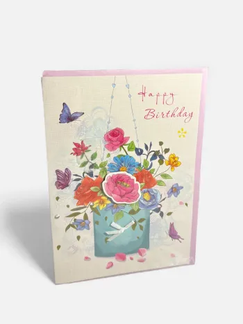 Carte joyeux anniversaire Juicy Lemon roses papillons 19 x 13 cm Neuf 