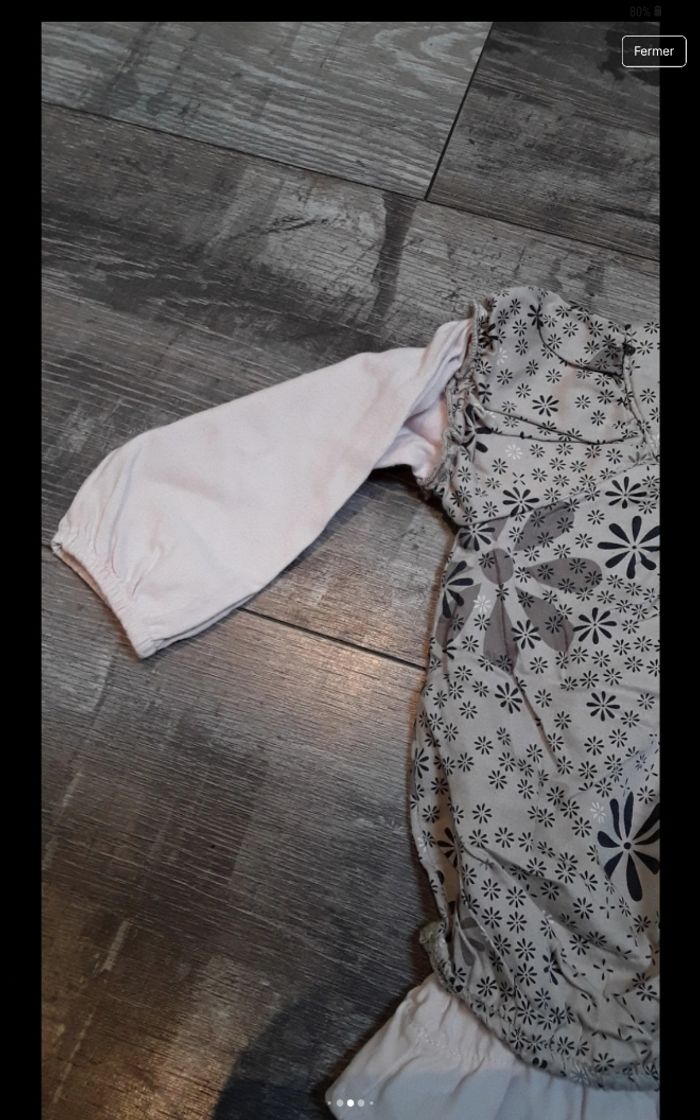 Ensemble pantalon velours marron et haut manche longue fleurie - photo numéro 7