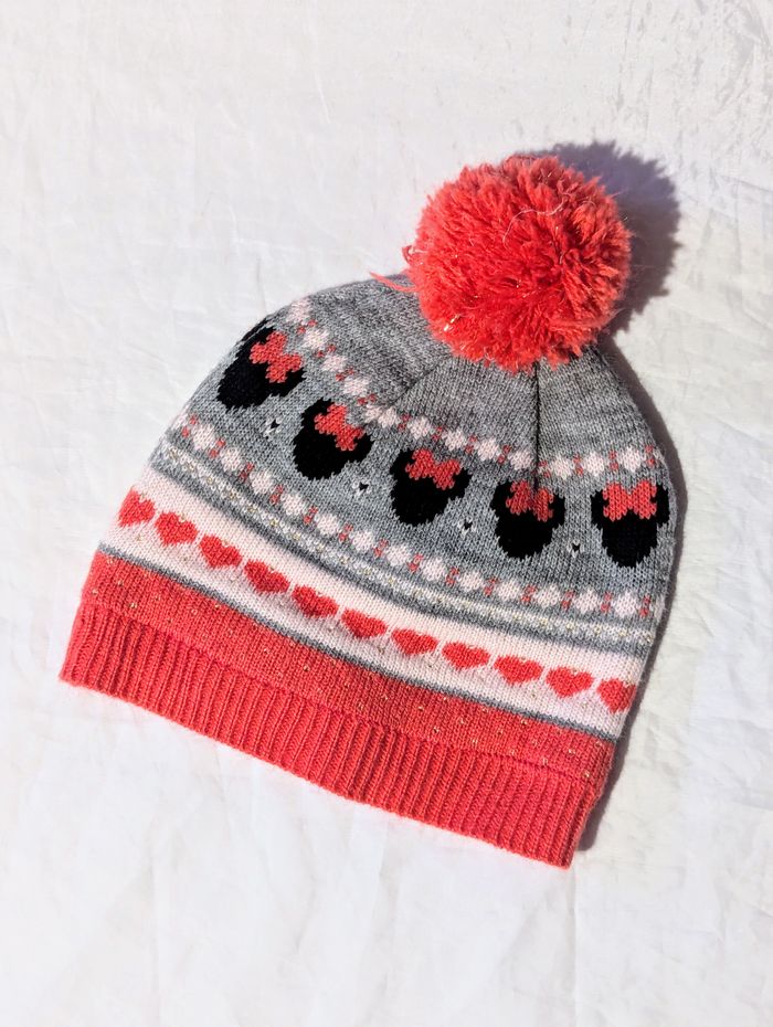 Bonnet Têtes Minnie Pompon Bandeau Inférieur Ligne Cœurs Vêtement Accessoire Petits Enfants Bébés