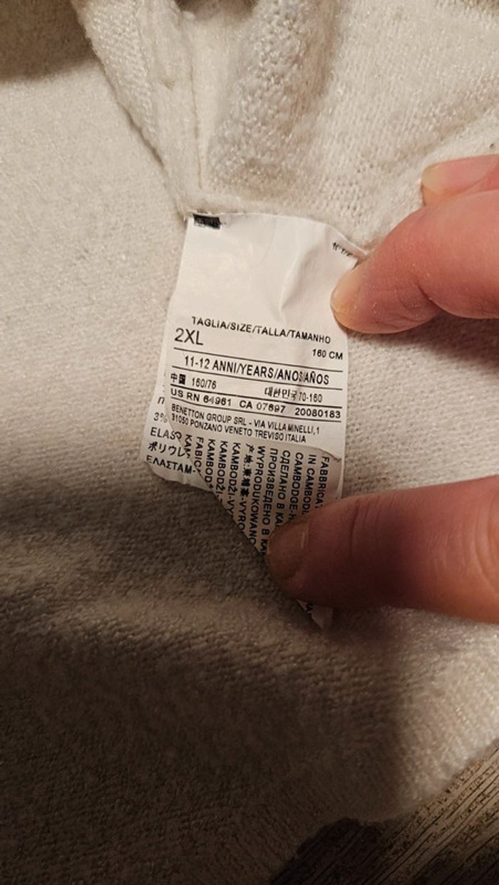 Pull blanc cassé à manches longues, Benetton, 11/12 ans - photo numéro 5