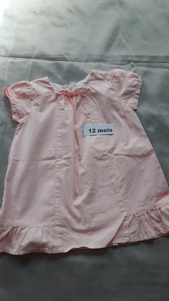 Robe d'été rayée rose et blanc/12 mois
