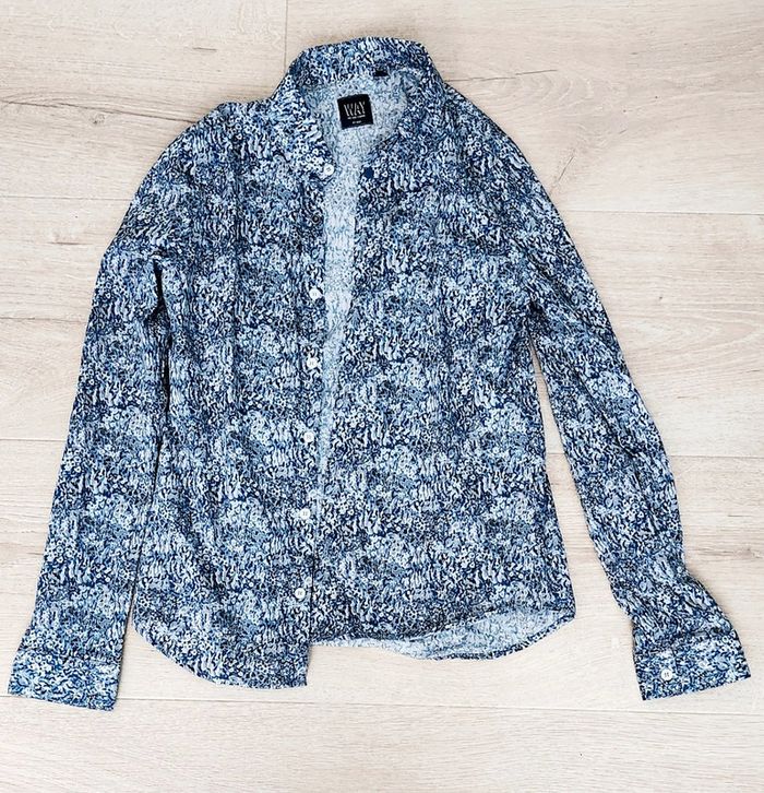 Chemise garçon manches longues motif bleu taille XS IKKS