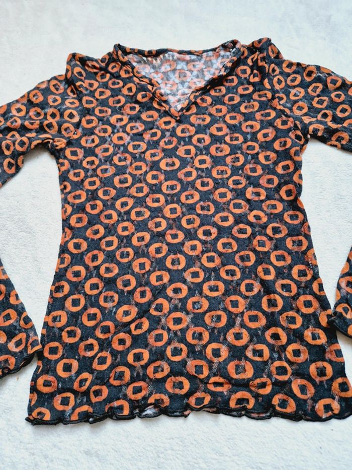 Joli haut marron et noir motifs géométriques - photo numéro 2