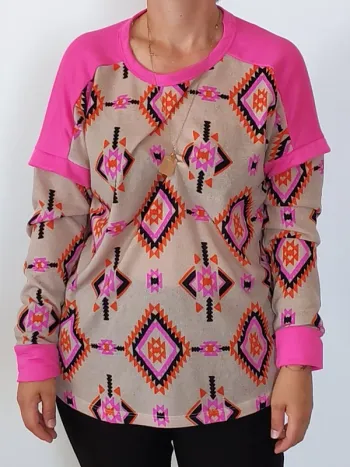 Sweat imprimé ethnique femme L – Staccato – Style coloré