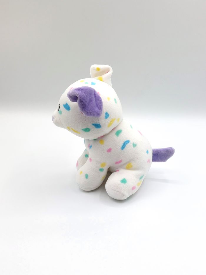 Peluche douce doudou chien TY blanc mauve violet confettis multicolores 16 cm - photo numéro 4