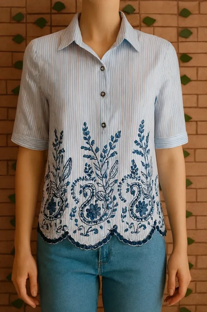🌸Blouse rayée floral 100% coton Version Feminin Taille 36🌸