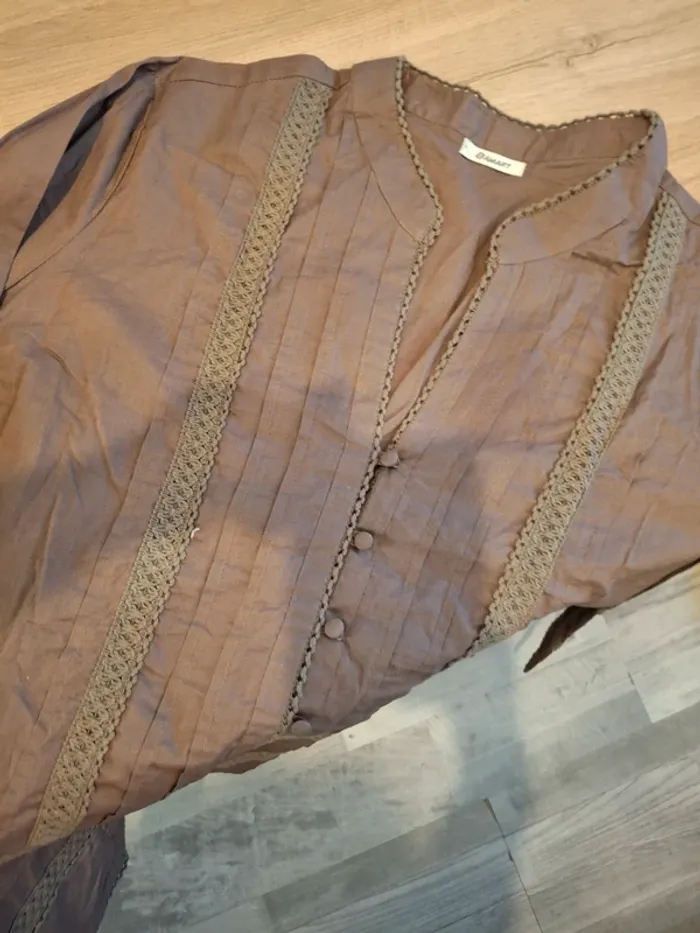 Chemisier en coton taupe avec manches longues - photo numéro 2