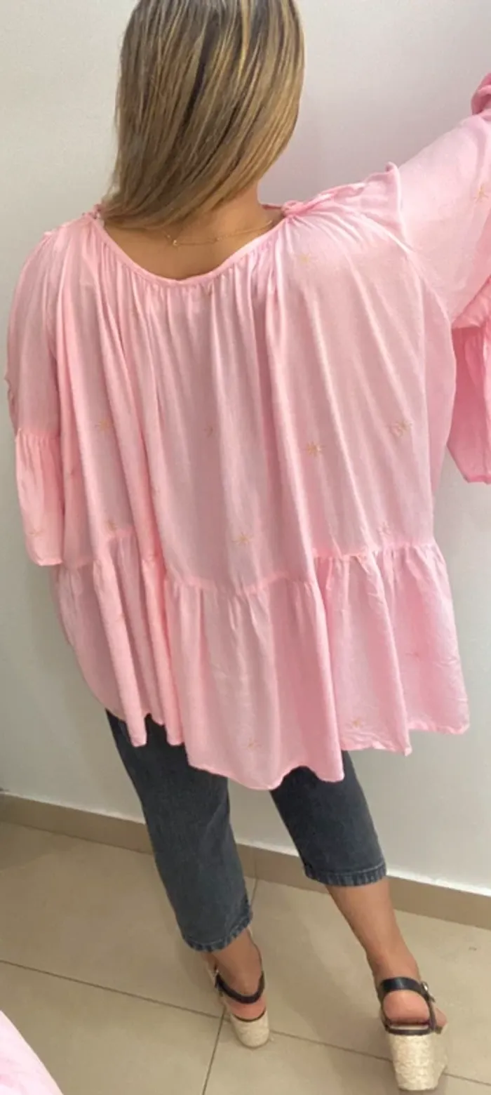 💕 Blouse ample Les NéoBourgeoises – rose à manches volantées Taille Unique - photo numéro 12