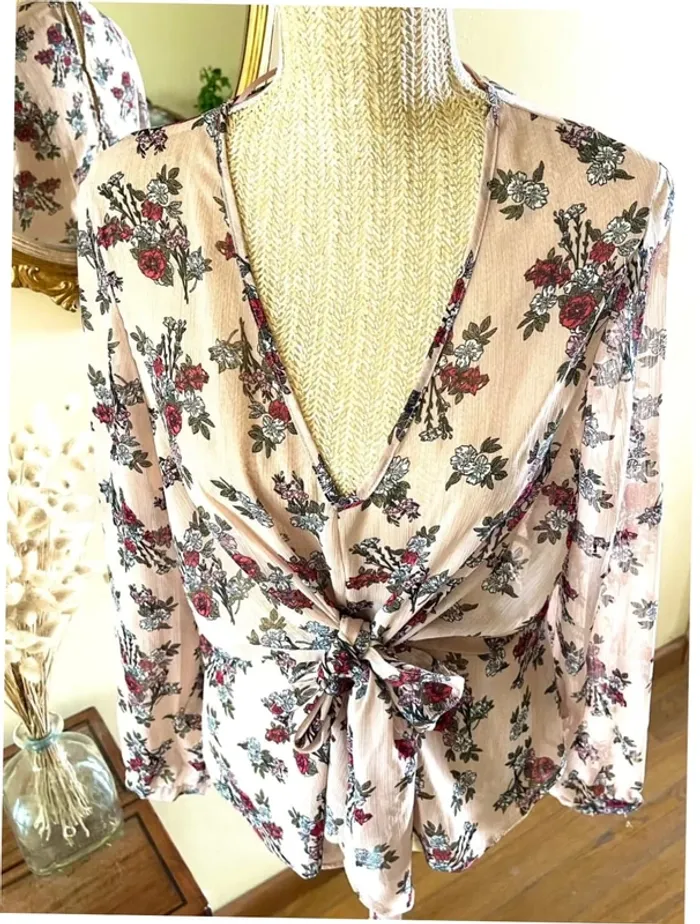 Sublime blouse chemise fluide chic fluide Haut Transparent Floral - photo numéro 2
