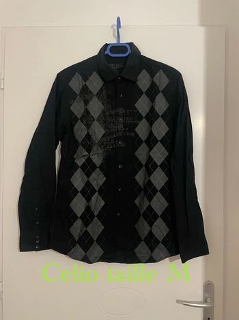 Chemise à manches longue noir à motifs gris devant neuf celio taille M