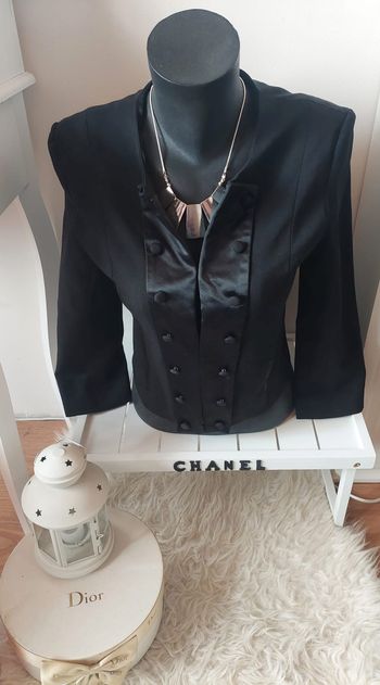 Veste courte noire bi matière satinée T38 TBE 🖤