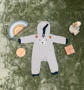 Combinaison longue en double jersey à rayures visuel ours